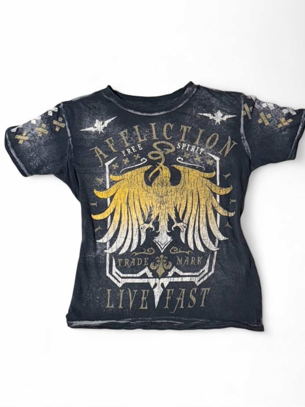 Affliction Live Fast Free Spirit Eagle Grunge Graphic Tee